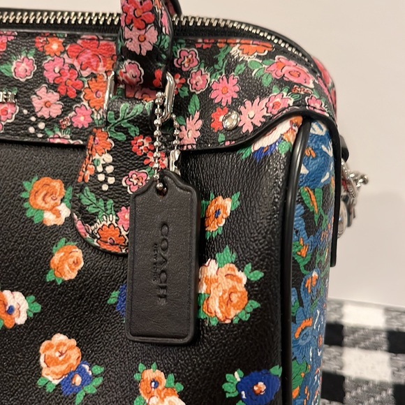 Coach Mini Bennett Black Satchel In Floral Mix Pattern Crossbody Silver Hardware - Picture 3 of 13